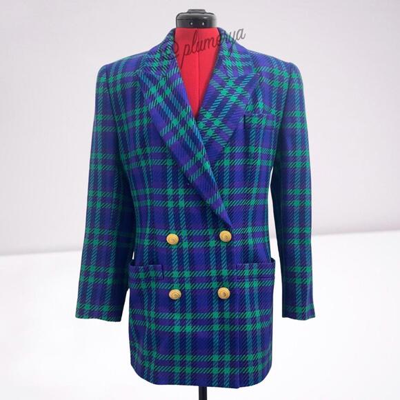 Dana Buchman Jackets & Blazers - Dana Buchman Vintage 100% Wool 80's Colorful Plaid Suit Jacket Blazer Size 6